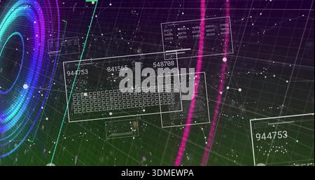 Displaying translucent panel showing wireframe keyboard in virtual data space, with numeric labels Stock Photo