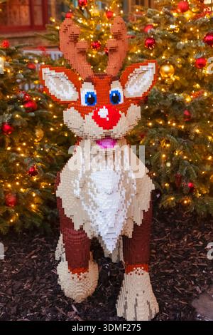 England, London, Covent Garden, Christmas Decorations and Lego Reindeer Stock Photo