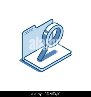 isometric vector open folder with magnifying glass linear icon, in color on a white background, searching for files or working with documents Stock Vector
