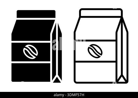 Coffee Bag icon. Black, white silhouette Paper bag full of coffee, isolated on white background. linear illustration, logo for coffee shop, hand drawn Stock Vector