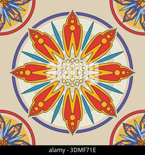 Decorative ceramic tile floral ornament. Vintage color pattern Stock Vector