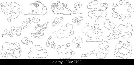 Comic line speed effect cartoon explosive vector set. Hand drawn sketch doodle comic line speed motion, explosive cartoon burst, boom energy, impact p Stock Vector