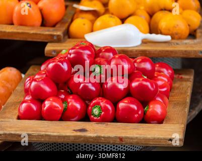 Papaccelle peppers on display at local market stall Stock Photo