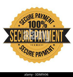 Secure payment golden badge,emblem or label on white background, vector illustration Stock Vector