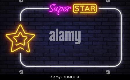Neon vector banner featuring the text Super Star with glowing star icon. Ideal for talent shows, achievements, and celebration themed designs. Stock Vector