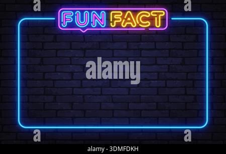 Colorful Fun Fact neon sign on brick background. Retro glow adds playful energy for educational posts or social media visuals. Stock Vector