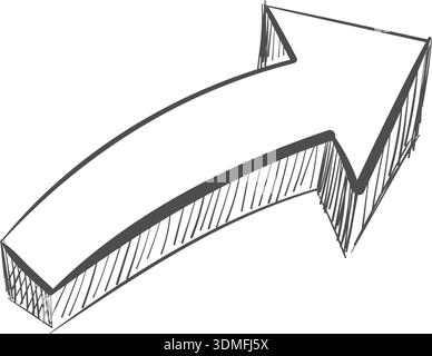 Hand drawn 3d arrow. Decorative doodle mark Stock Vector