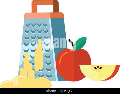 Apple shred on kitchen hand grater color icon Stock Vector