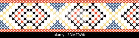 A colorful patterned border with a lot of small squares and triangles Stock Vector