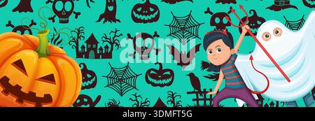 A girl is holding a red stick and a pumpkin is in the background Stock Vector