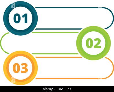 Three green, yellow and blue circles with the numbers 012 on them Stock Vector