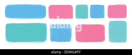 Colorful box frames in crayon or pencil scribble style. Set of pastel hand-drawn square and rectangular borders Stock Vector