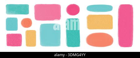 Colorful doodle box frames with crayon chalk-style. Set of hand-drawn sketches featuring chalk textures, pencil outlines, and cute oval stamps Stock Vector