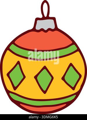 Ornate christmas ball color drawing. Glass sphere Stock Vector