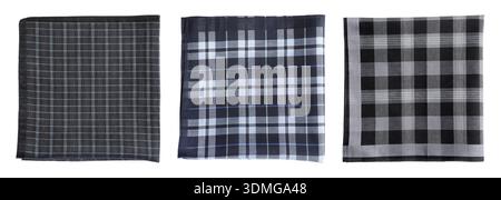 Three folded handkerchiefs isolated on white, set Stock Photo
