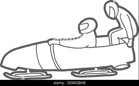 Bobsleigh line icon. Sport bobsled team on track Stock Vector