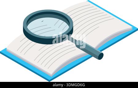 Book search isometric icon. Education knowledge symbol Stock Vector