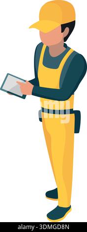 Construction contractor isometric character. Architect or builder engineer Stock Vector