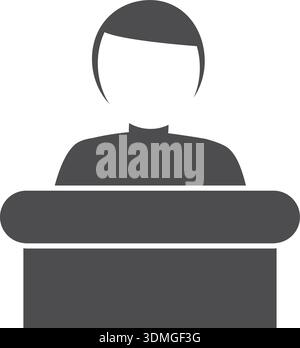 Man public speaking. Witness testimony black icon Stock Vector
