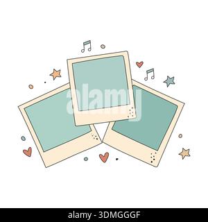 Three Blank Retro Photo Frames With Musical Notes And Hearts Stock Vector