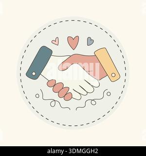 Handshake Between Two People with Hearts Symbolizing Partnership and Trust Stock Vector
