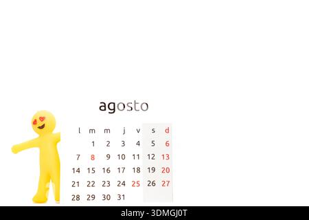 Emoji character with monthly calendar planner – time management and schedule concept Stock Photo
