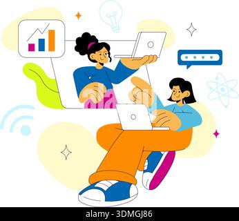Women In Tech Vector Illustration Featuring Female Programmer And Digital Innovation System In Flat Style Cartoon Background Stock Vector