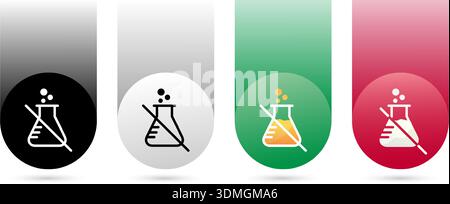 science lab flask icon set on four colored buttons Chemical Free And Preservative Free Icon For Organic Product Packaging And Clean Label Design Stock Vector