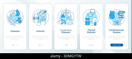 Major chronic diseases blue onboarding mobile app screen Stock Vector