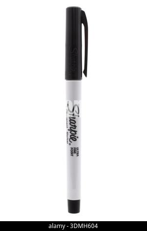 Sharpie black ultra fine point permanent marker on white background Stock Photo
