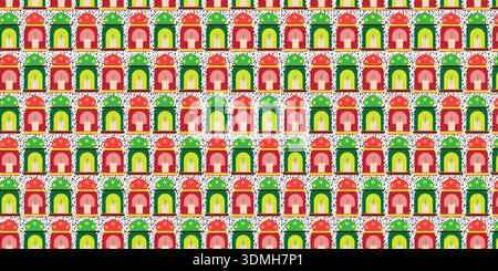 Seamless repeating pattern of arched building facades with windows. Stock Vector