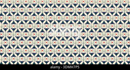 Seamless repeating pattern of geometric lantern shaped motifs in rows. Stock Vector