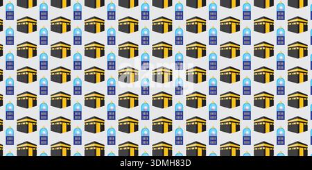 Seamless repeating pattern featuring Kaaba and mosque motifs. Stock Vector