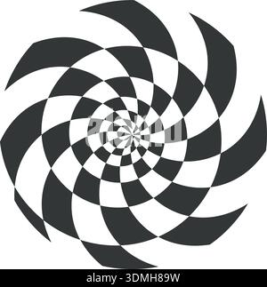Optical illusion checkered radial motion black logo Stock Vector