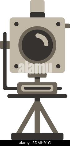 Illustration of a classic camera mounted on a tripod in a simple flat style Stock Vector