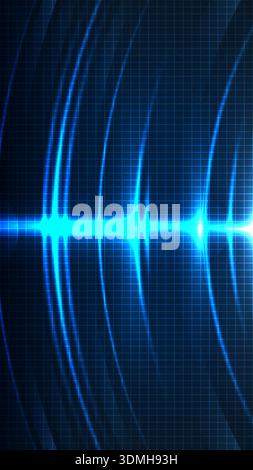abstract blue digital waveform flows across a glowing neon grid background, high speed data and energy of futuristic technology virtual cyberspace env Stock Vector