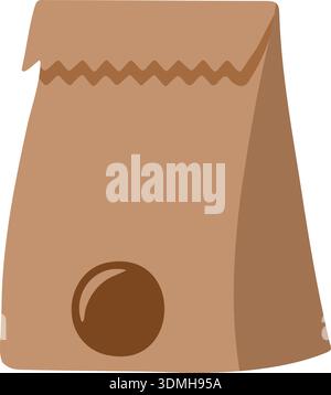 Simple brown paper bag with a folded top edge and a circular stamp mark Stock Vector