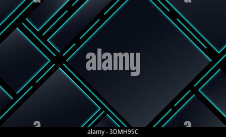 high technology dark geometric backdrop features layered square plates and cyan light effects, developers web interfaces and cyber security Stock Vector