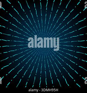 Abstract neon blue sunburst with dashed radial lines on dark background, futuristic technology and digital energy concept designs Stock Vector