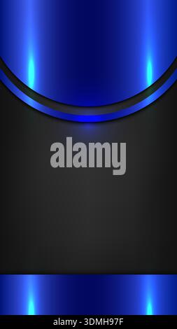 abstract vibrant blue metallic curves over matte black surface background with glowing light, modern tech vertical banner digital marketing Stock Vector