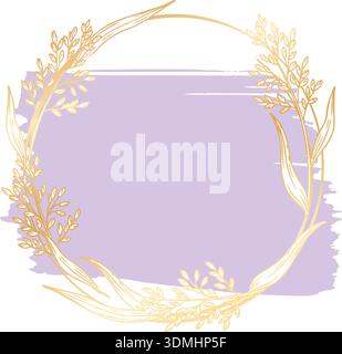 Golden branch round border. Decorative spot label Stock Vector