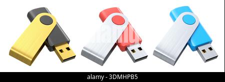 Portable blue USB flash drive stick for workspace isolated on white background Stock Photo