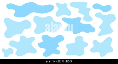 Minimal blue water blot shapes set with rounded puddles and simple liquid silhouettes. Flat aquatic vector elements for backgrounds icons frames and Stock Vector
