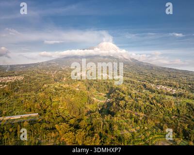 Panoramic Aerial Landscape of Mount Merapi Volcano at sunset ...