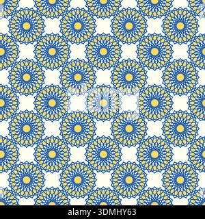 Geometric Arabic pattern. Vector illustration. Seamless pattern in Islamic style isolated on background. Abstract round geometric ornament in blue and Stock Vector