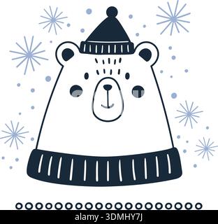 New year card with polar bear head drawing Stock Vector