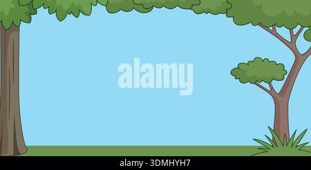 Forest background in cartoon style. Empty game scene Stock Vector