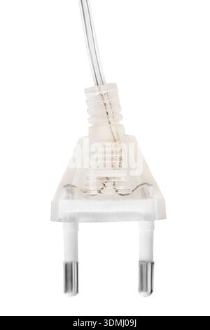Transparent plastic european standard electric plug isolated over white Stock Photo