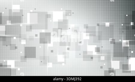 abstract technology background with gray and white overlapping squares and digital grid pattern featuring clean geometric shapes and glowing light eff Stock Vector