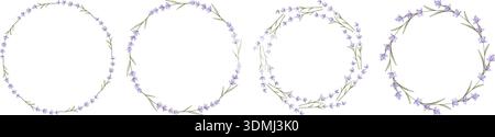 Set of round lavender flower wreaths. Floral delicate circular frames. Lavender colored borders, vector graphic Stock Vector
